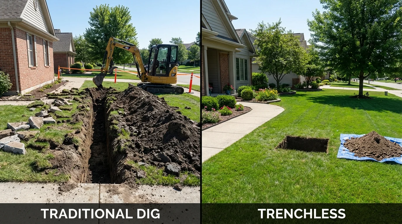 Trenchless sewer repair with minimal yard damage versus traditional excavation in Radcliff, KY